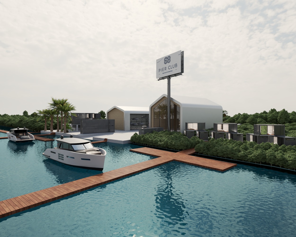 Vista frontal da marina Pier Club